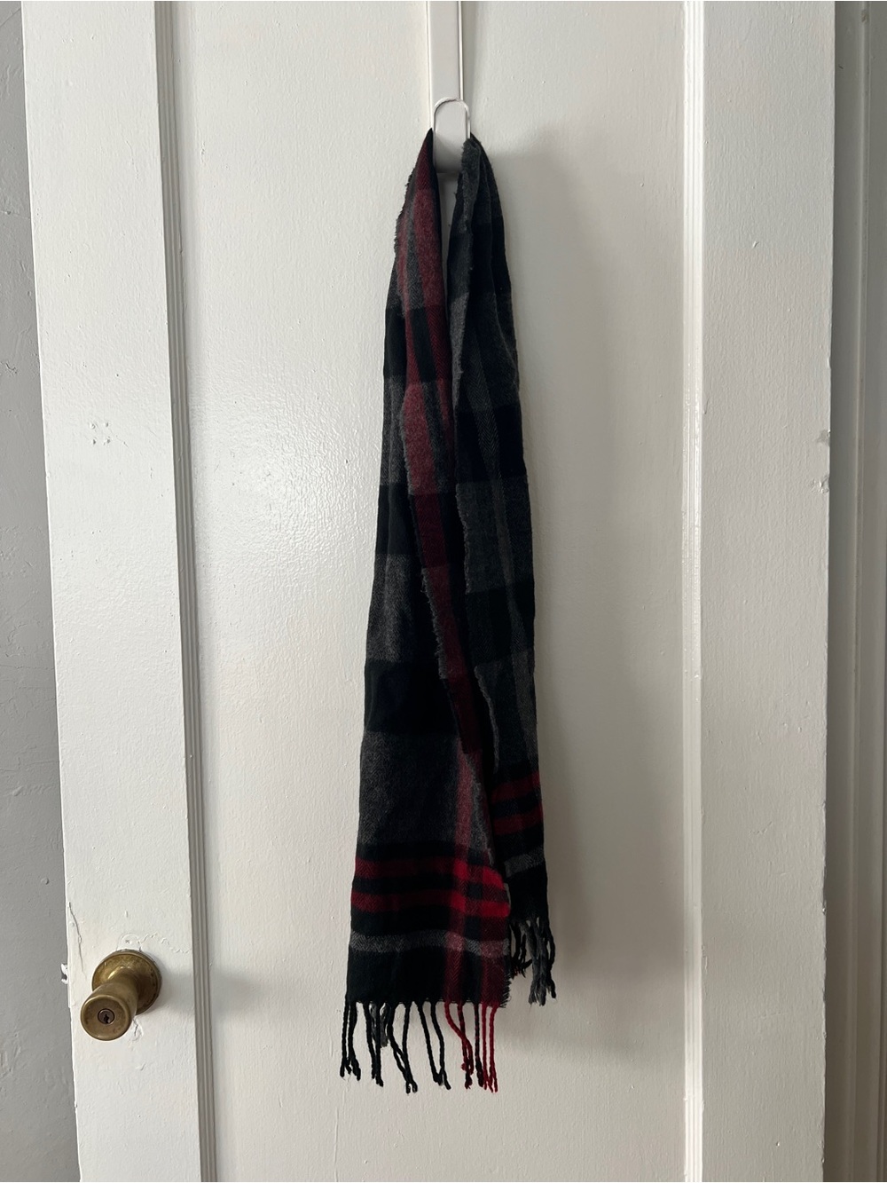 Women’s Black & Red Plaid Fringe Scarf